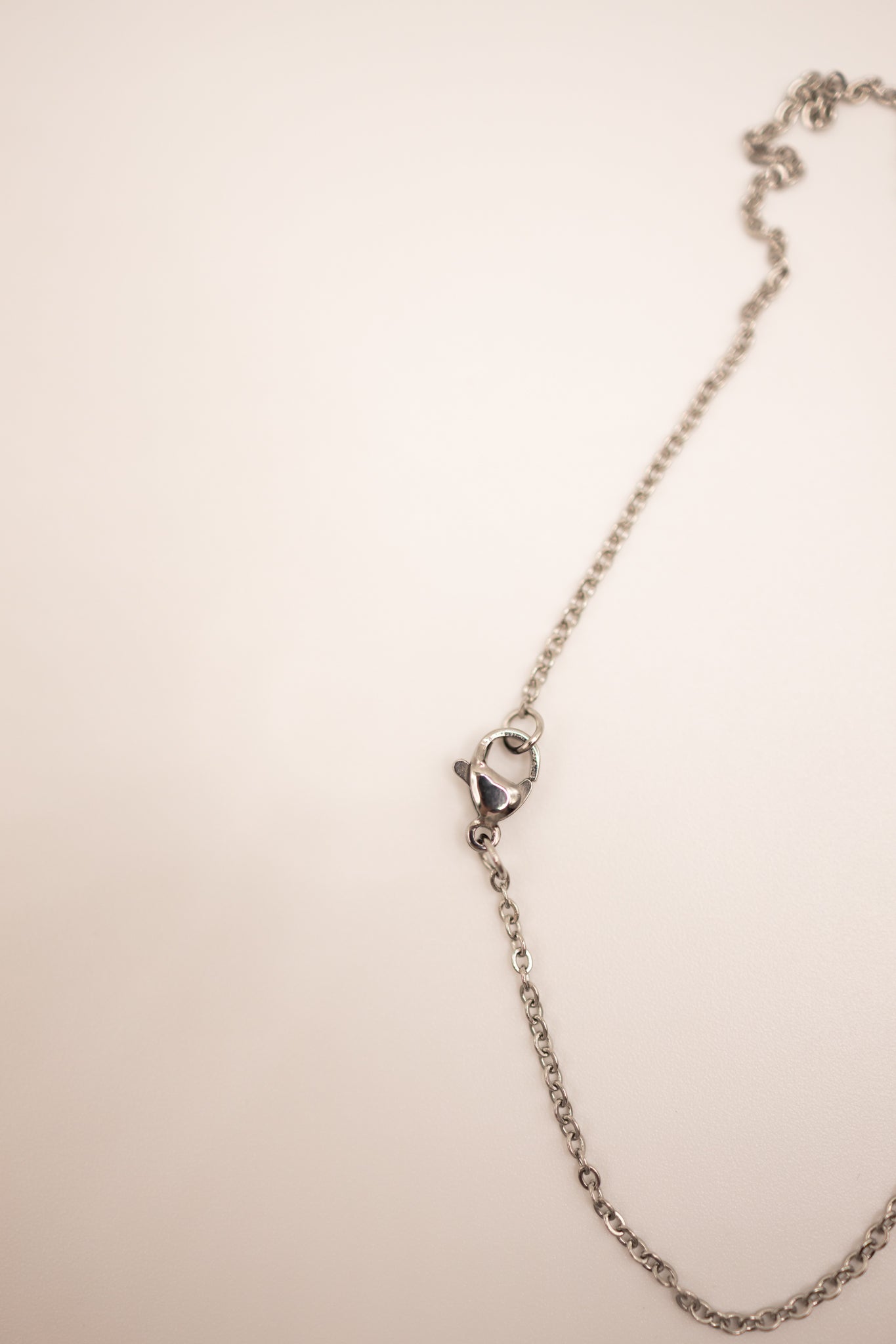 Silver chain necklace on a beige background