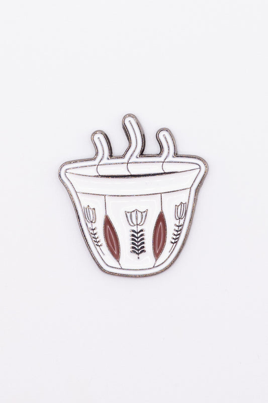 Decorative enamel sticker finjan qahwa arabic coffee cup with floral patterns on a white background