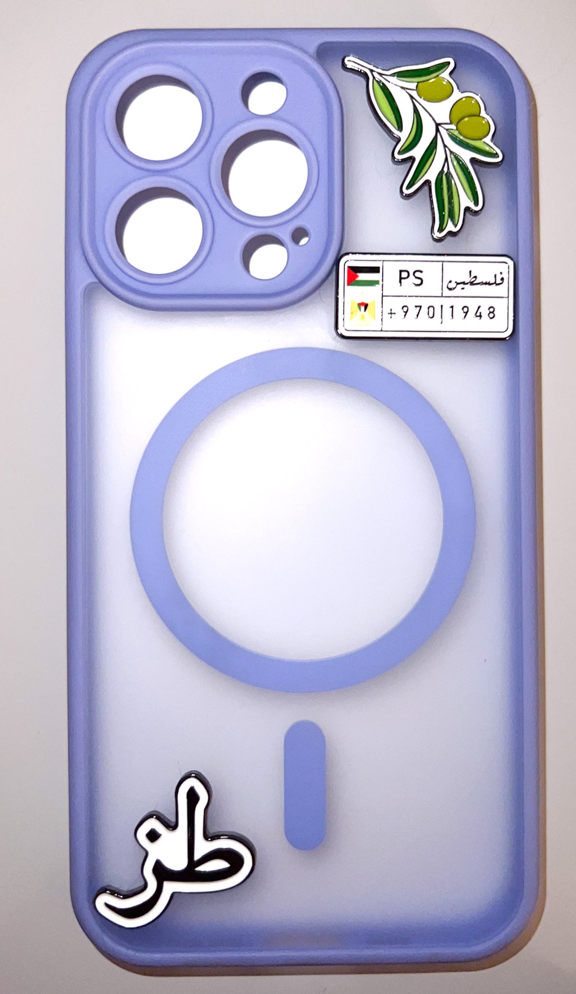 Phone case with a display of enamel stickers 