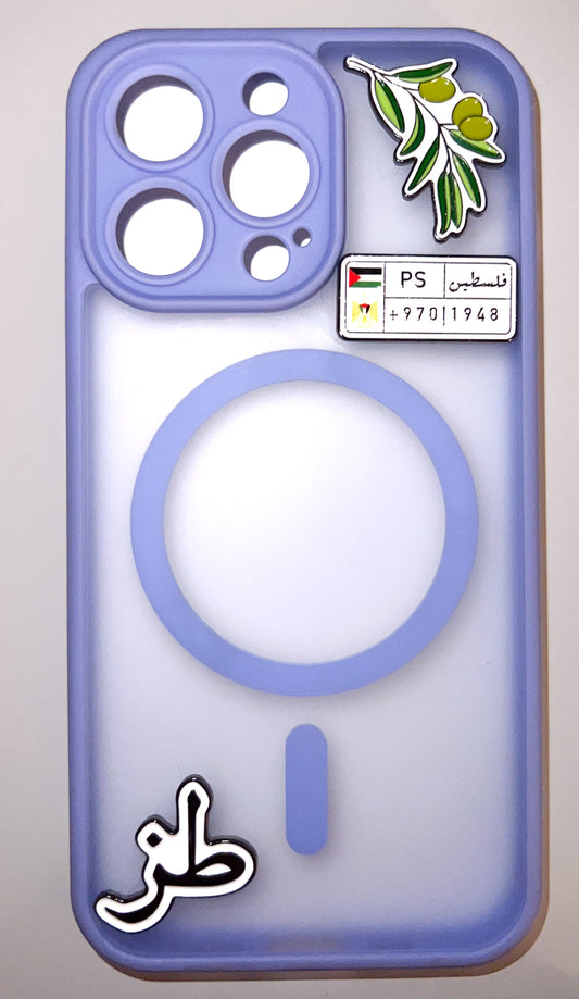 Phone case with a display of enamel stickers 